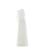 Halter Neck Single Cape Sleeve Cross Ruched Bodice Pleated Chiffon Maxi Gown