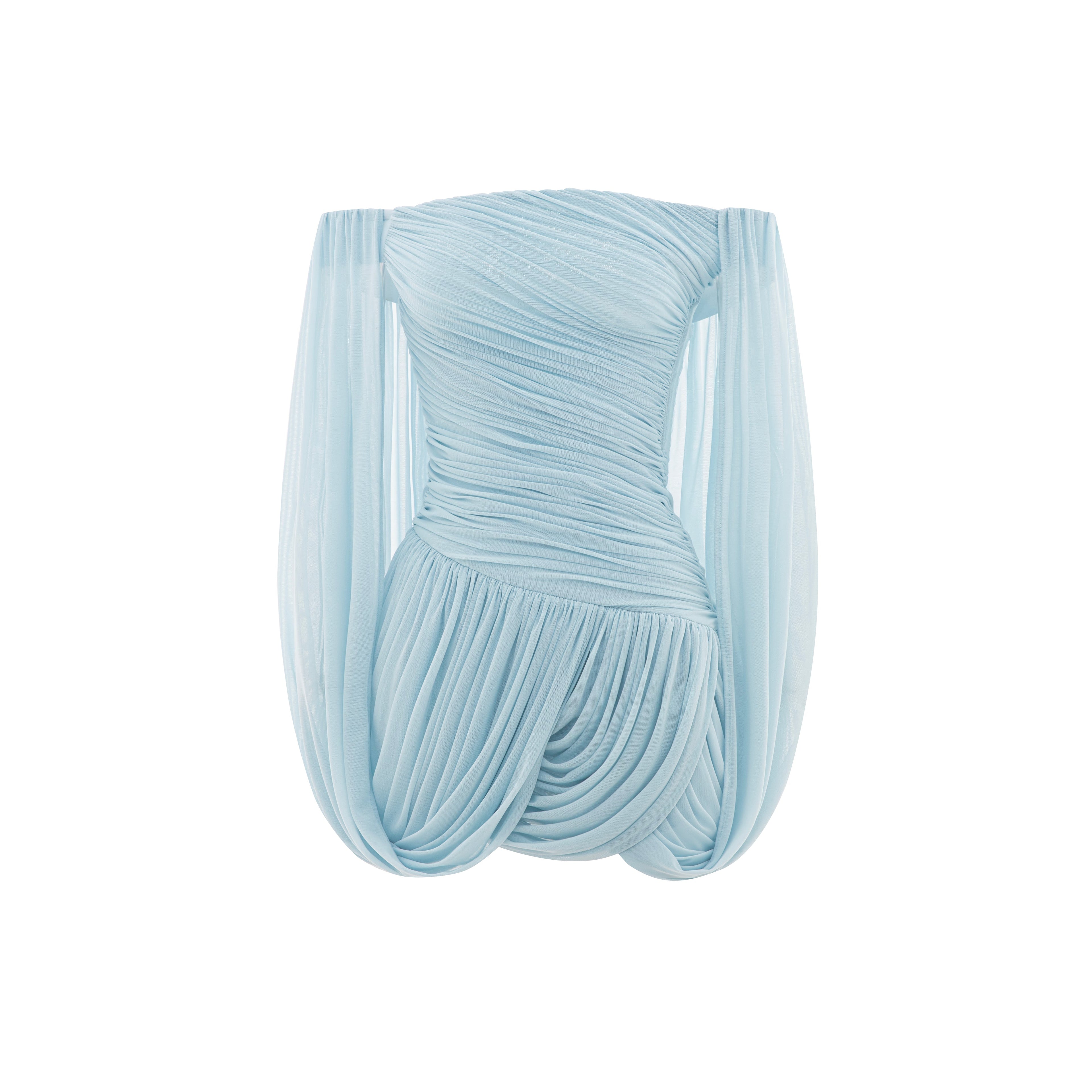 Off Shoulder Flowy Sleeve Ruched Mini Dress