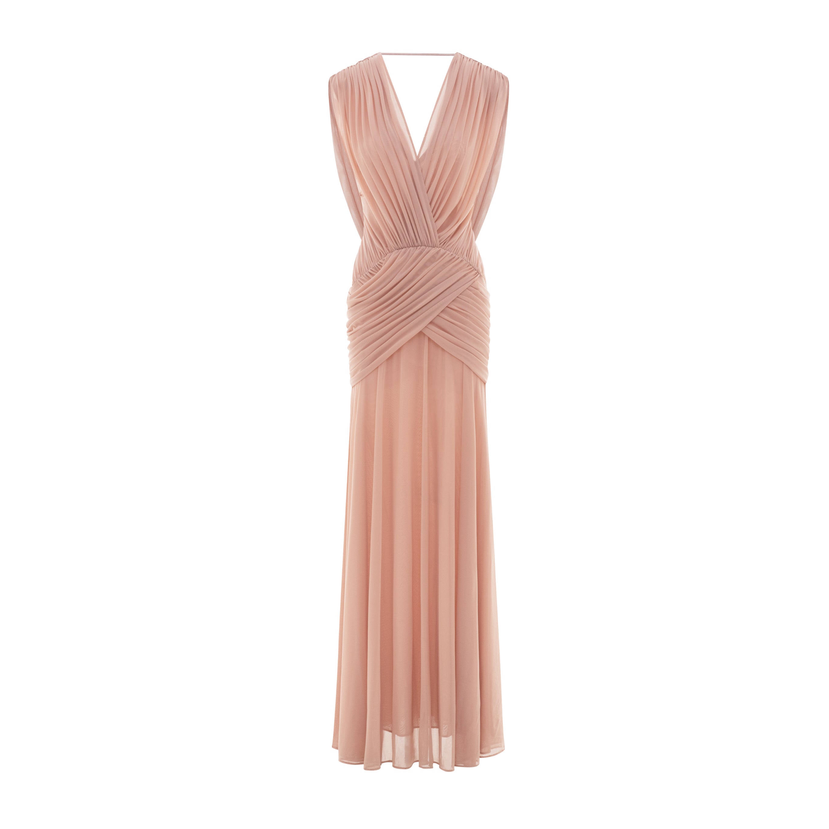 Women Deep V Cape Sleeve Cross Wrap Ruched Waist Sheer Chiffon Flowy Floor Length Maxi Formal Gown