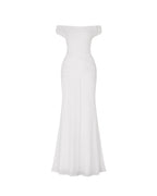 Diagonal Ruched Waist Off Shoulder Mermaid Evening Gown