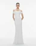Diagonal Ruched Waist Off Shoulder Mermaid Evening Gown