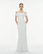 Diagonal Ruched Waist Off Shoulder Mermaid Evening Gown