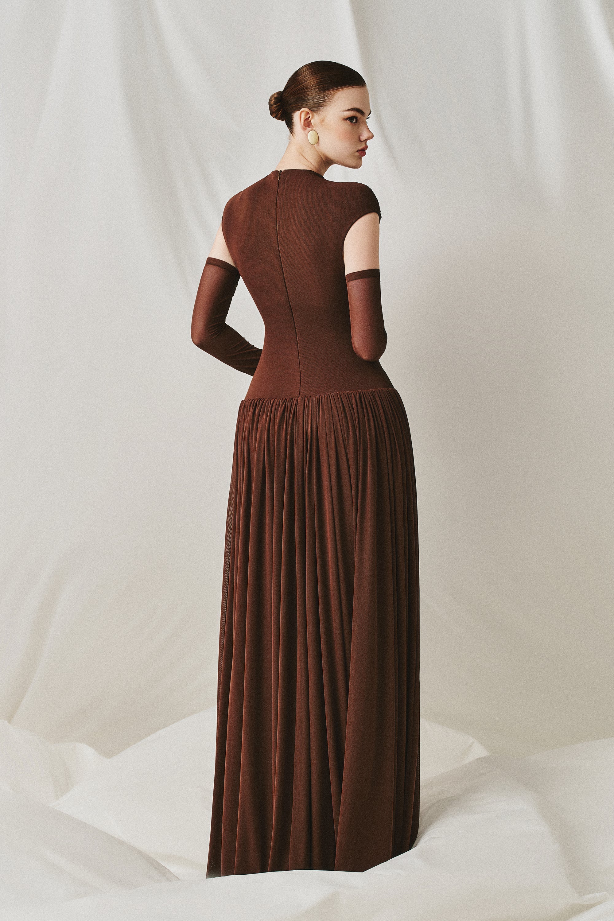 Elegant Structured Pleated Waist Long Formal Party Maxi Dress