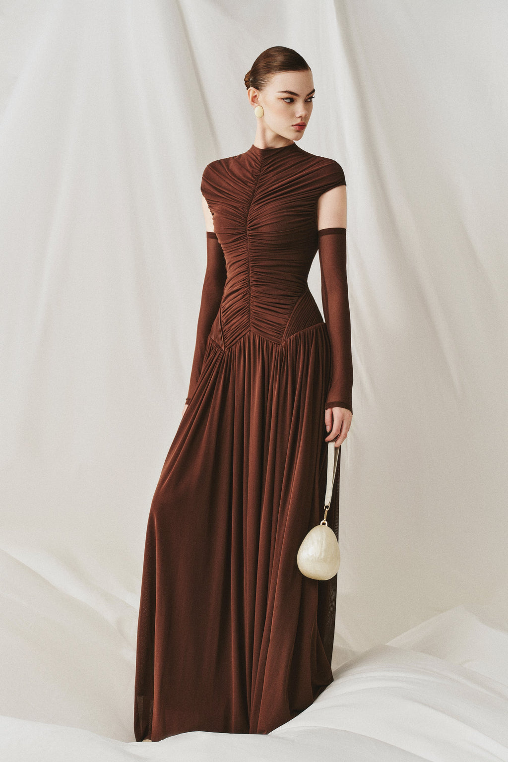 Elegant Structured Pleated Waist Long Formal Party Maxi Dress