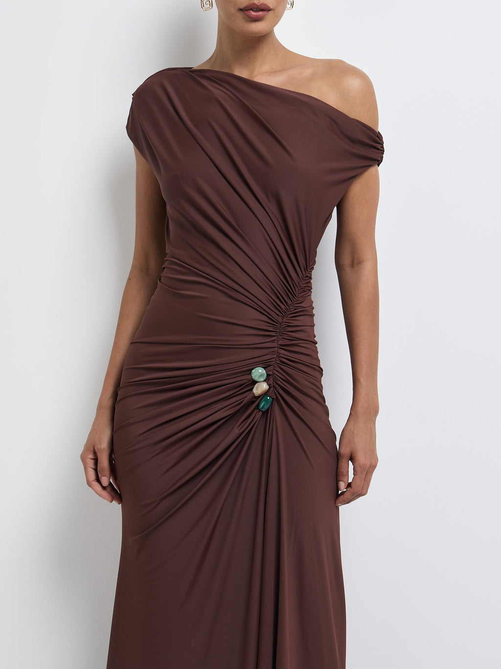 Asymmetric Off Shoulder Draped Formal Long Dress
