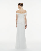 Diagonal Ruched Waist Off Shoulder Mermaid Evening Gown