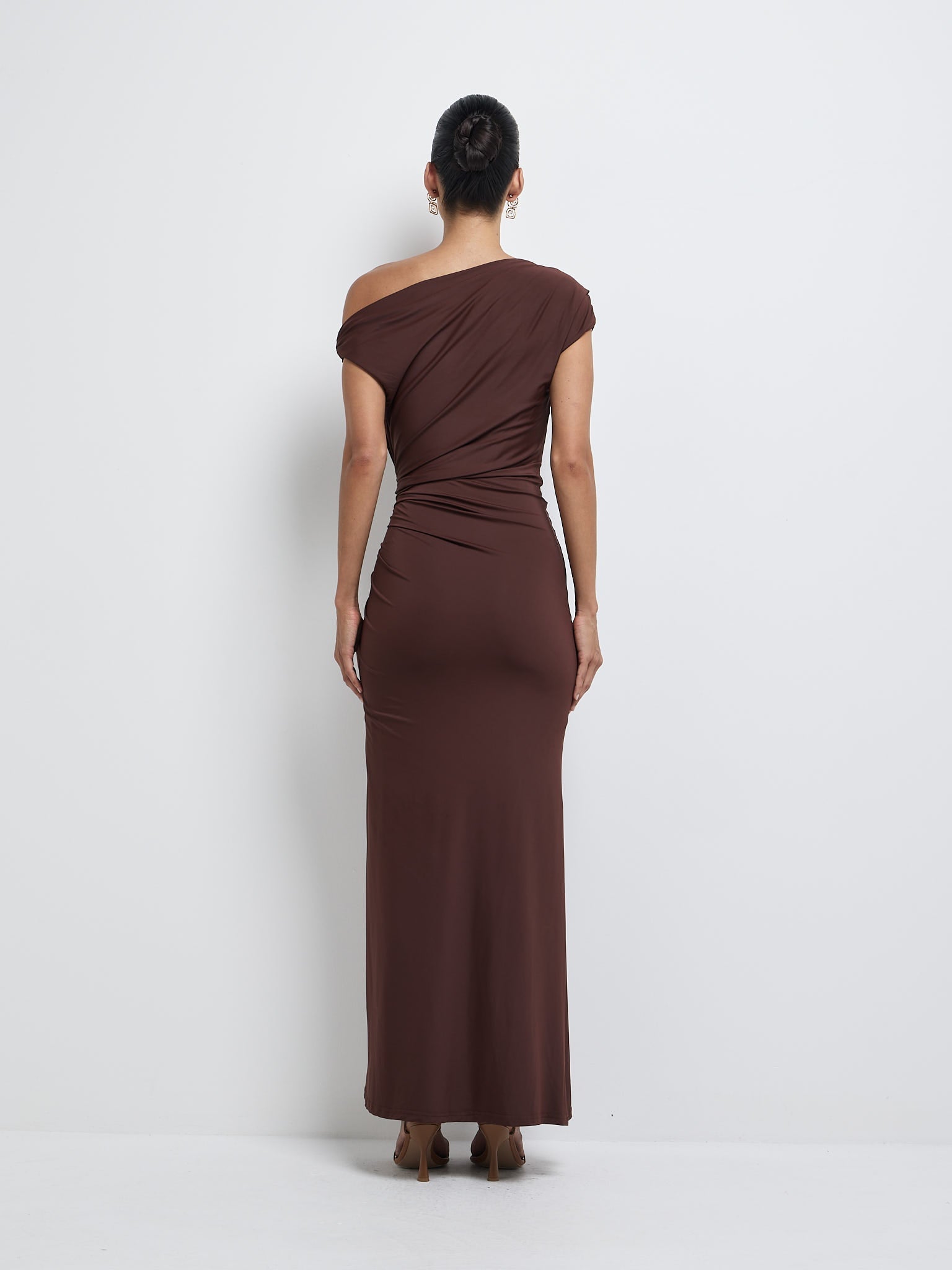 Asymmetric Off Shoulder Draped Formal Long Dress