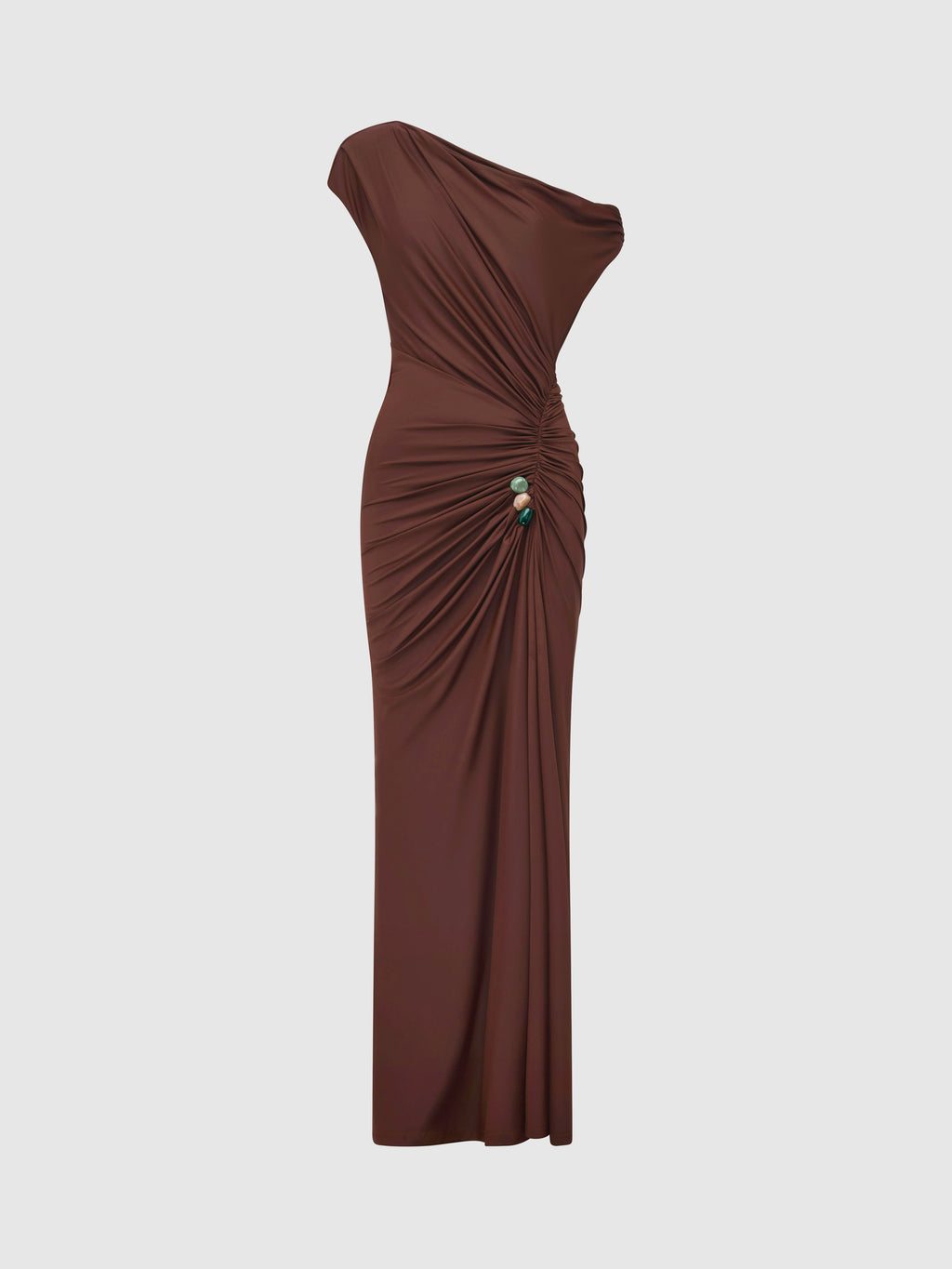 Asymmetric Off Shoulder Draped Formal Long Dress