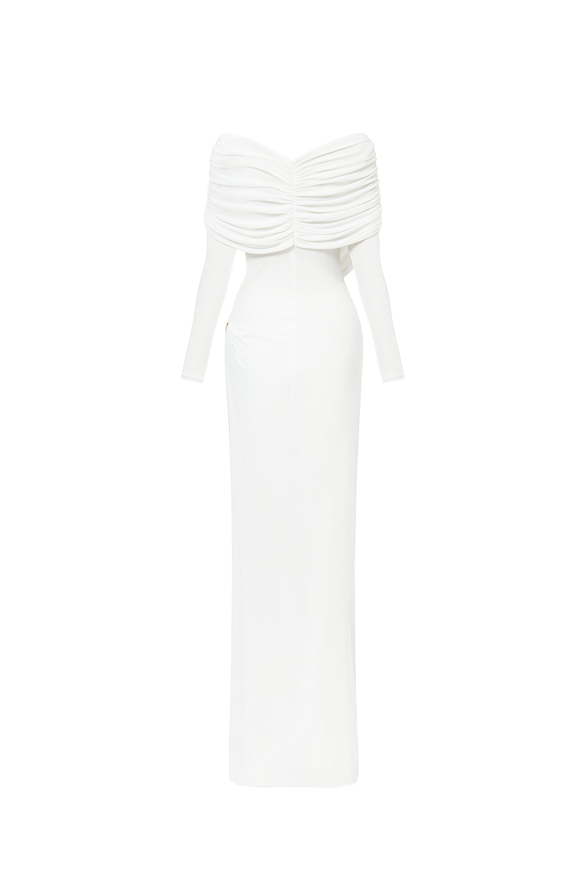 Minimalist V-Neck Wrap Ruched Bodice Diagonal Drape Stretch Knit Long Formal Dress