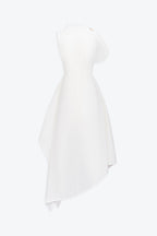 High Neck Fold Shoulder Sleeveless Asymmetric Hem Midi Gown