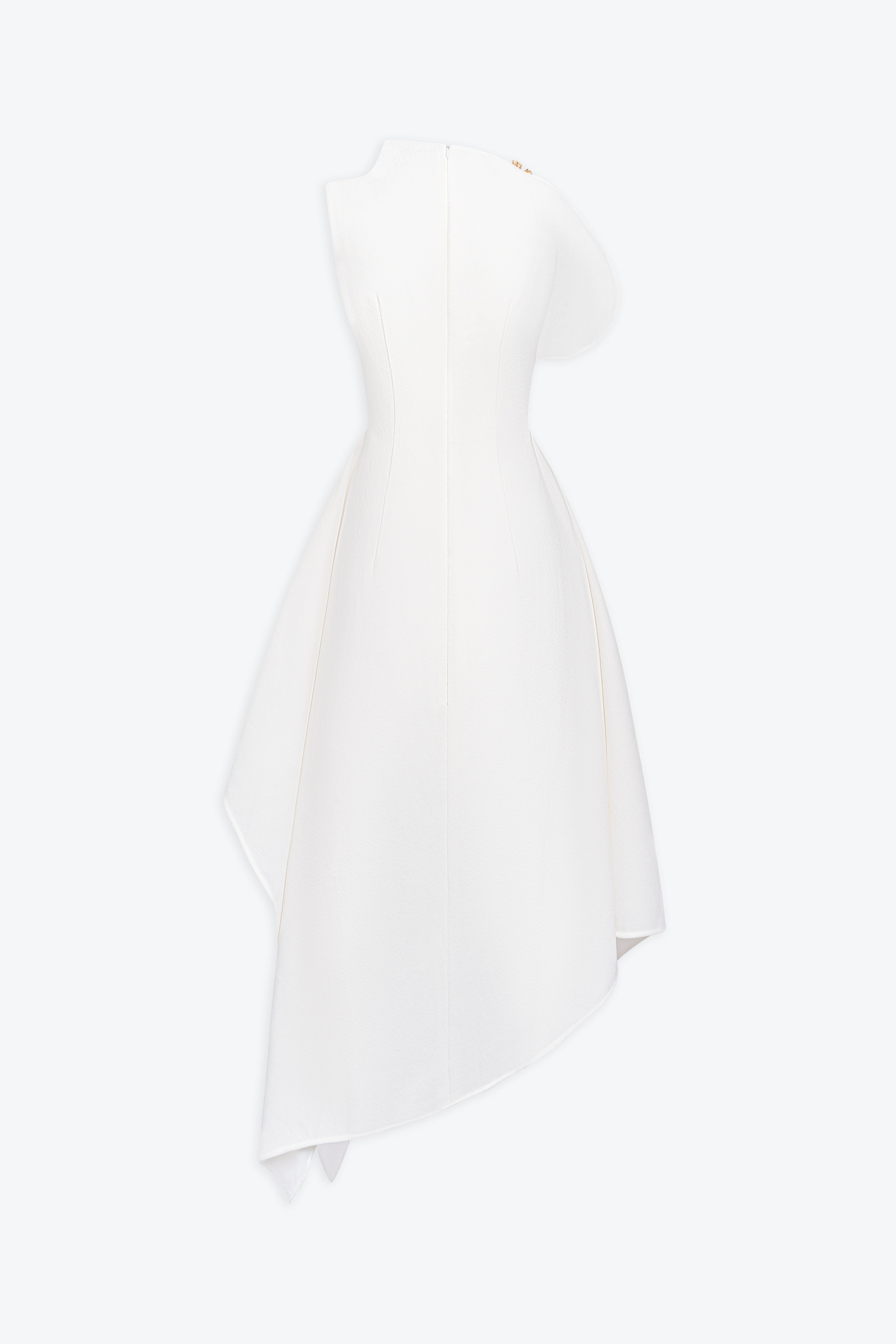 High Neck Fold Shoulder Sleeveless Asymmetric Hem Midi Gown