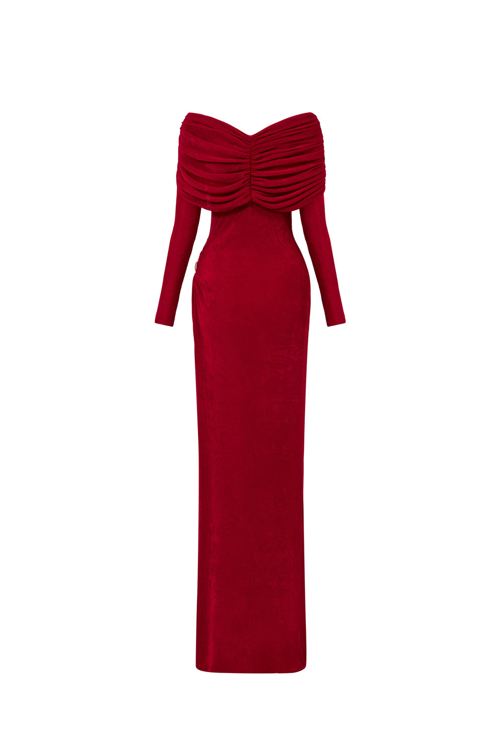 Minimalist V-Neck Wrap Ruched Bodice Diagonal Drape Stretch Knit Long Formal Dress