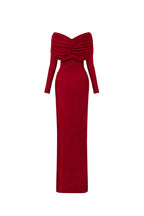 Minimalist V-Neck Wrap Ruched Bodice Diagonal Drape Stretch Knit Long Formal Dress