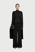 Mock Neck Cross Twist Cape Sleeve Waist Ruched Slim Knit Top