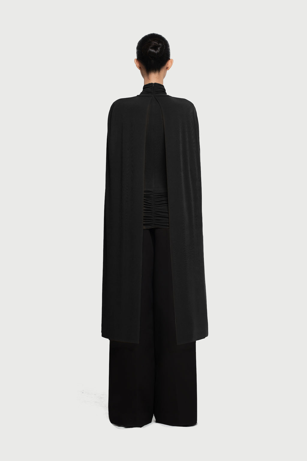 Mock Neck Cross Twist Cape Sleeve Waist Ruched Slim Knit Top
