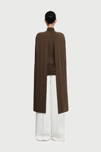 Mock Neck Cross Twist Cape Sleeve Waist Ruched Slim Knit Top