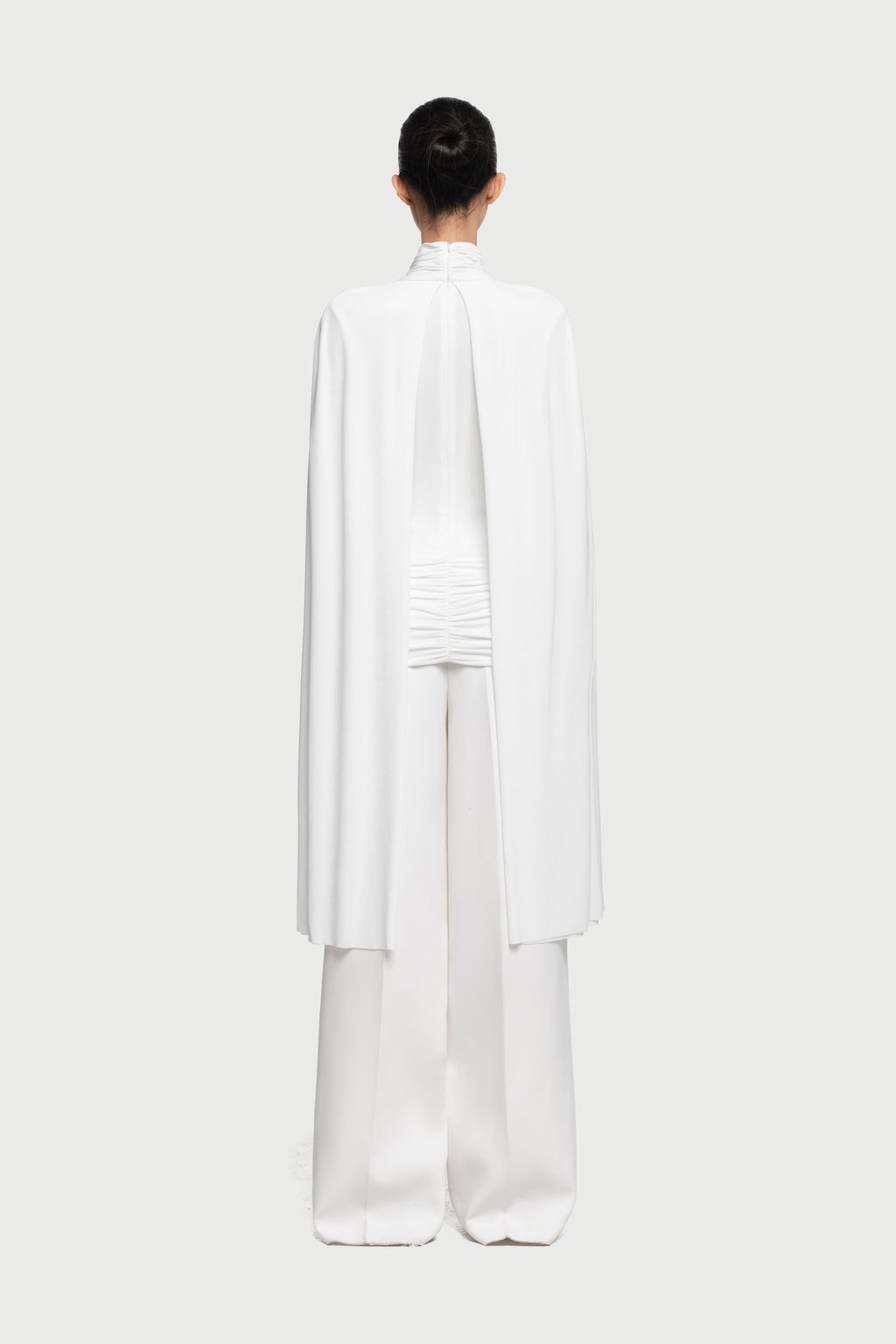 Mock Neck Cross Twist Cape Sleeve Waist Ruched Slim Knit Top
