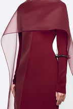 Modern Cape Sleeve Slimming Full Length Formal Maxi Dress With Transparent Cape Detail