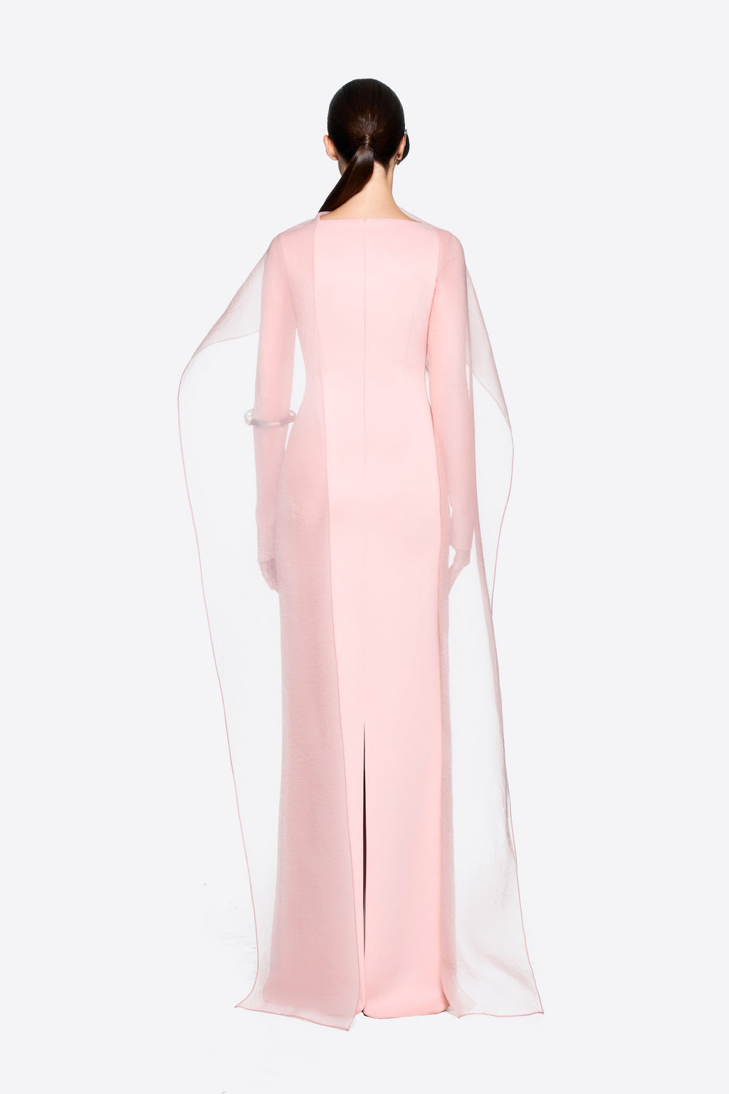 Modern Cape Sleeve Slimming Full Length Formal Maxi Dress With Transparent Cape Detail