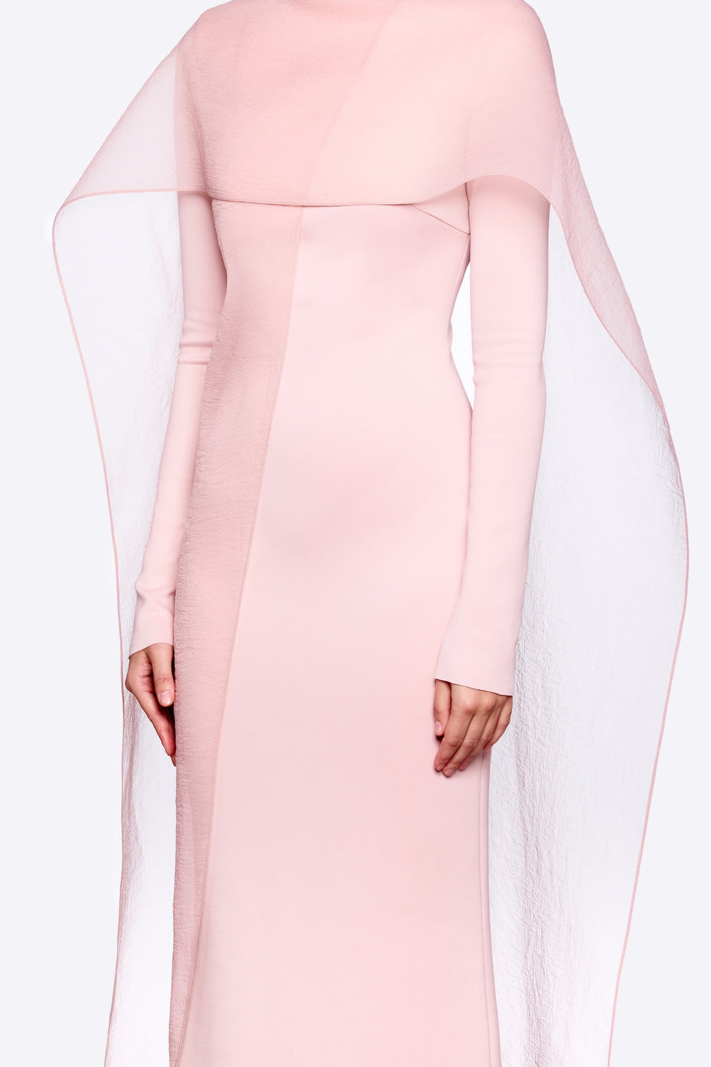Modern Cape Sleeve Slimming Full Length Formal Maxi Dress With Transparent Cape Detail