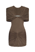 Metal Detail Gathered Shoulder Slim Mini Dress