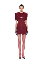 Metal Detail Gathered Shoulder Slim Mini Dress