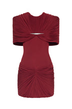 Metal Detail Gathered Shoulder Slim Mini Dress