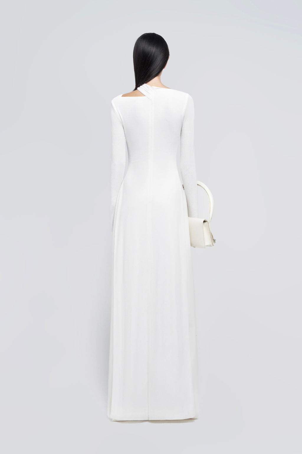Minimalist Cross Wrap Gathered Bodice Flared Cuff Stretch Knit Formal Long Dress