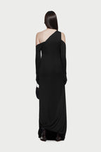 Asymmetric Single Shoulder Diagonal Ruched Slim Fit Floor Length Dress