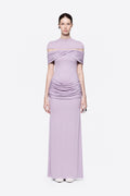 High Neck Chest Cutout Waist Tiered Ruched Floor Length Formal Gown