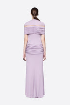 High Neck Chest Cutout Waist Tiered Ruched Floor Length Formal Gown