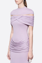 High Neck Chest Cutout Waist Tiered Ruched Floor Length Formal Gown