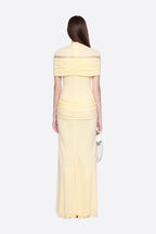High Neck Chest Cutout Waist Tiered Ruched Floor Length Formal Gown