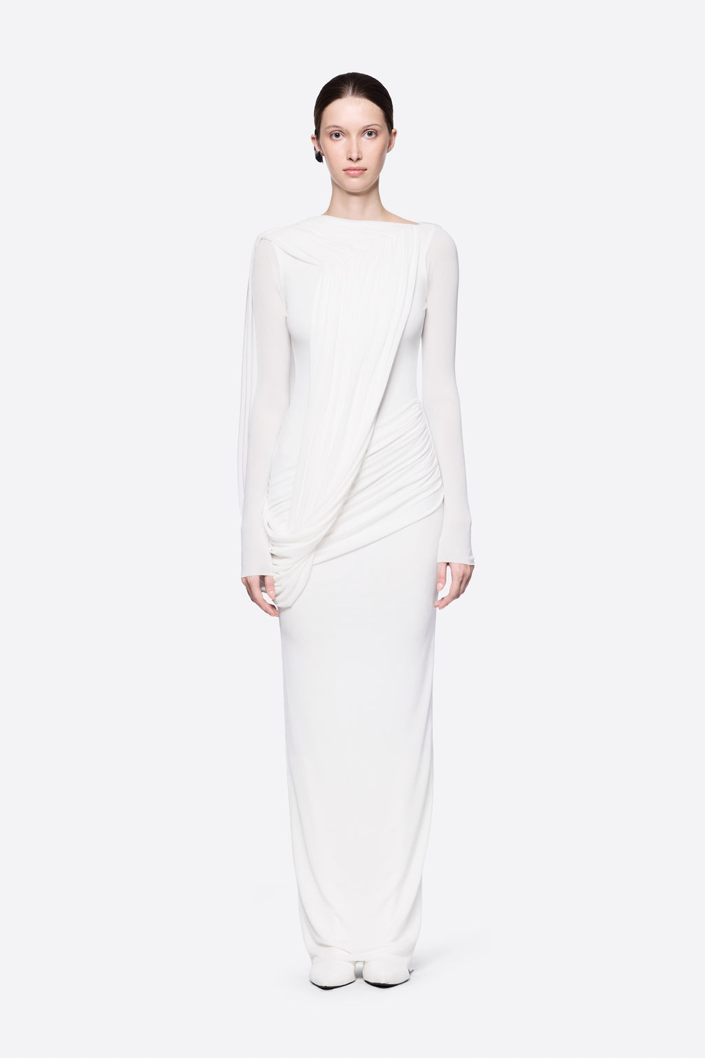 Diagonal Draped Ruched Waist Slim Fit Long Formal Dress