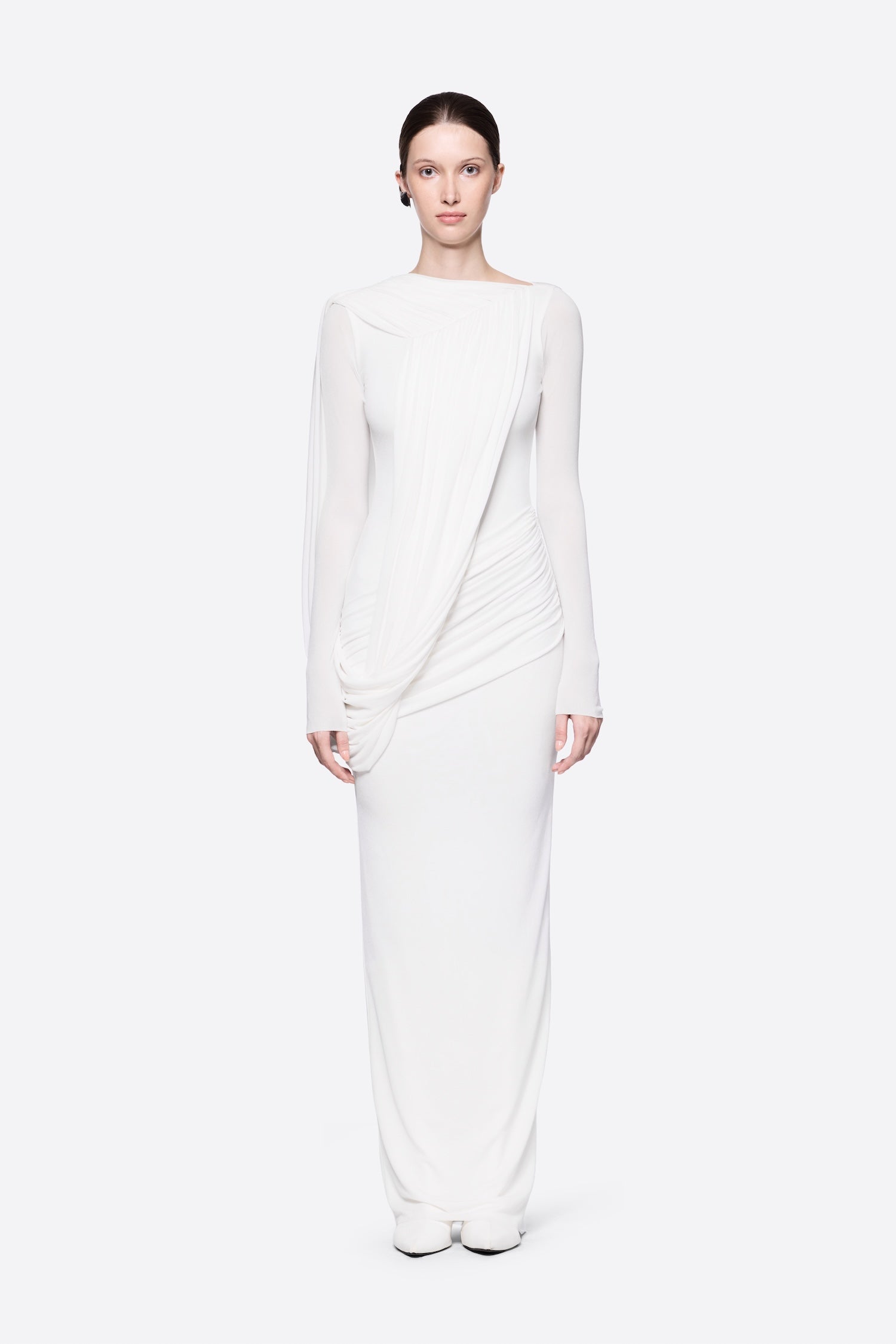 Diagonal Draped Ruched Waist Slim Fit Long Formal Dress