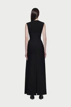 Mock Neck Sleeveless Side Metal Hardware Detail Diagonal Draped Maxi Gown