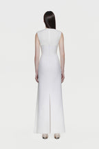 Mock Neck Sleeveless Side Metal Hardware Detail Diagonal Draped Maxi Gown
