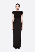 Diagonal Draped Ruched Bodice Sleeveless Floor Length Dress