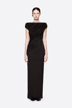 Diagonal Draped Ruched Bodice Sleeveless Floor Length Dress