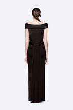 Diagonal Draped Ruched Bodice Sleeveless Floor Length Dress