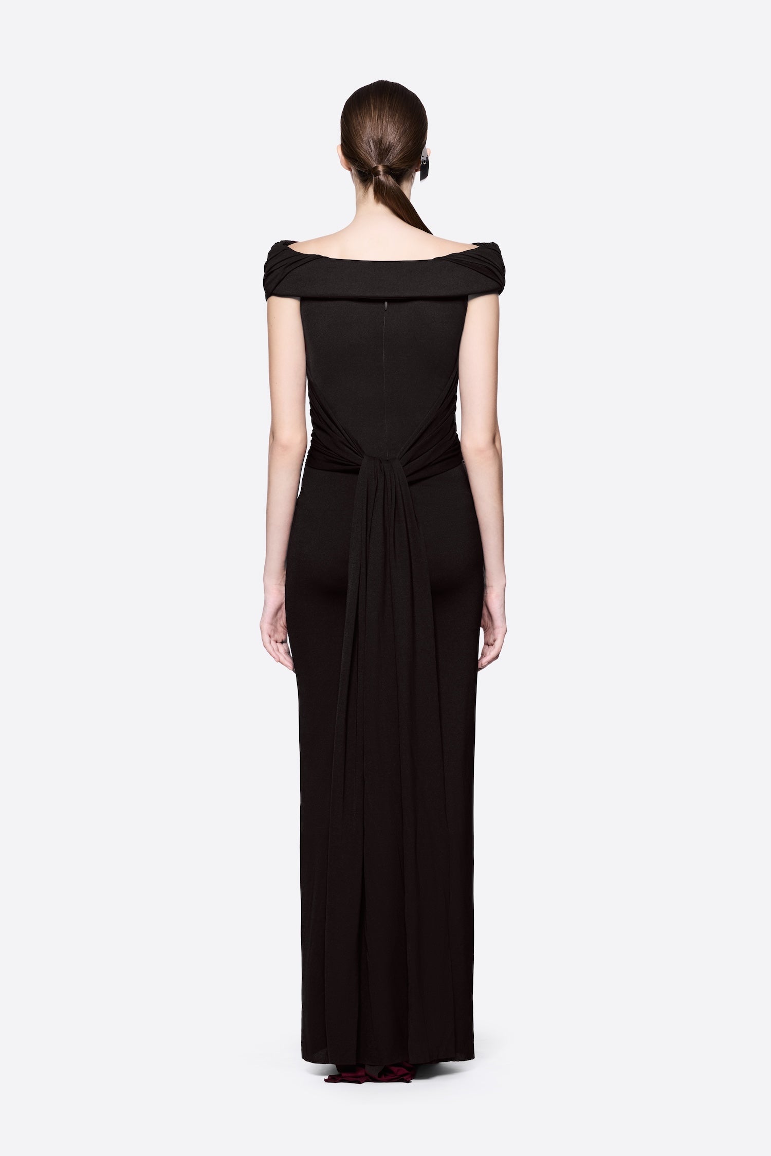 Diagonal Draped Ruched Bodice Sleeveless Floor Length Dress