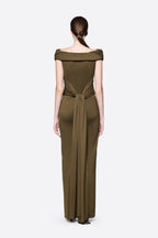 Diagonal Draped Ruched Bodice Sleeveless Floor Length Dress