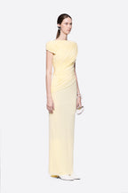 Diagonal Draped Ruched Bodice Sleeveless Floor Length Dress