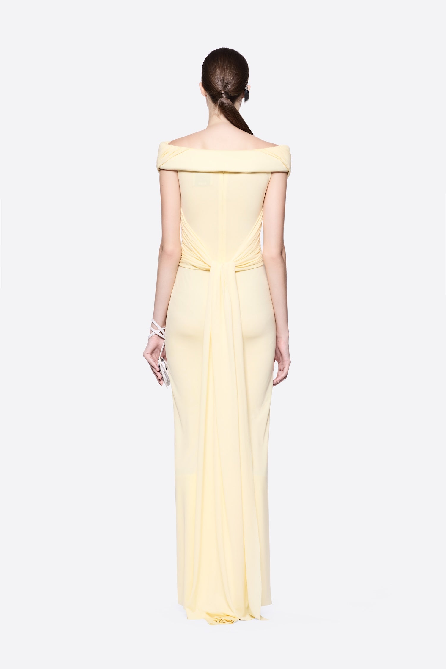 Diagonal Draped Ruched Bodice Sleeveless Floor Length Dress
