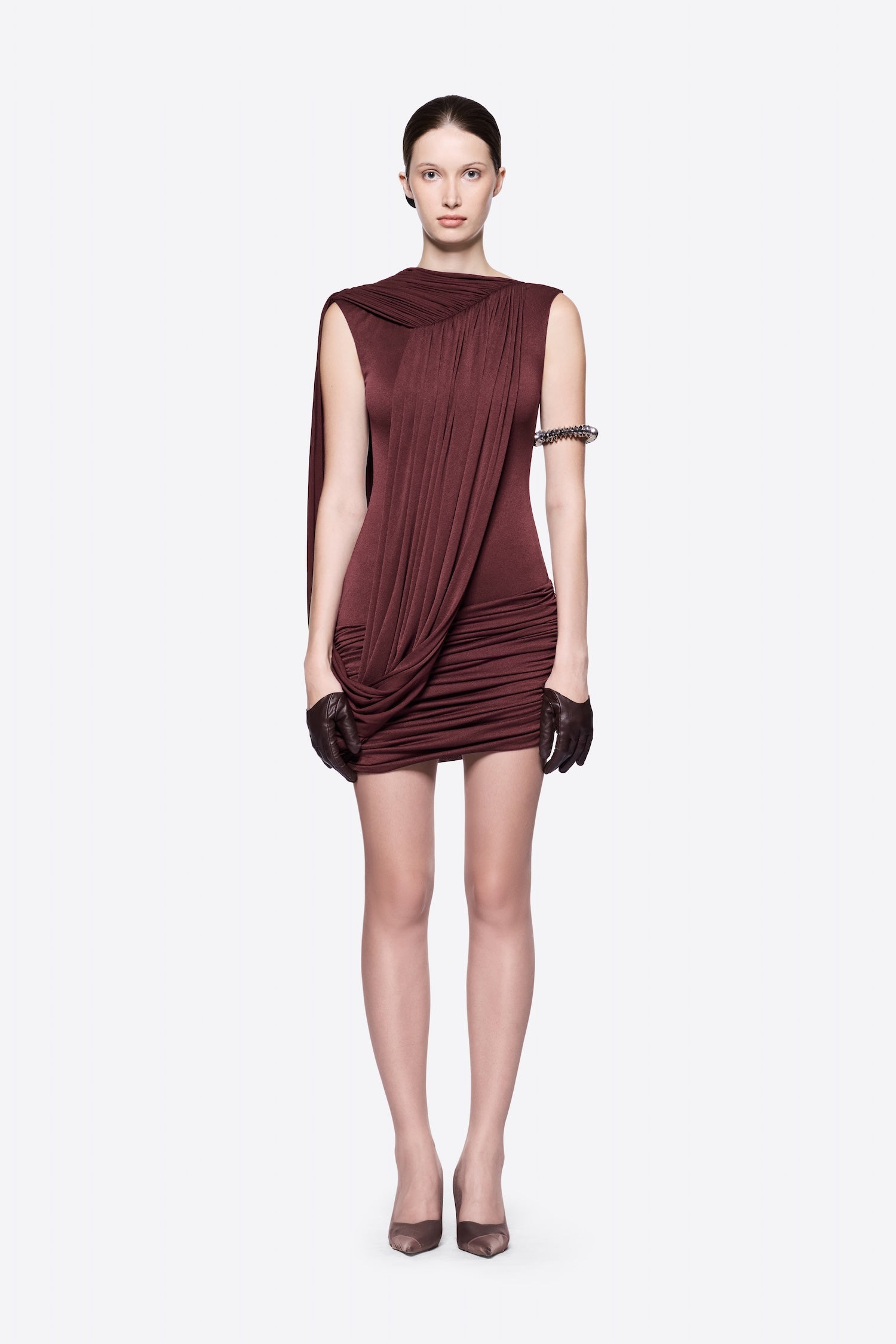 Draped Sleeveless Ruched Bodycon Mini Dress