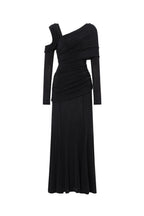 Asymmetric Cold Cutout Shoulder Long Sleeve Draped Neck Slim Fit Mermaid Floor Length Maxi Gown