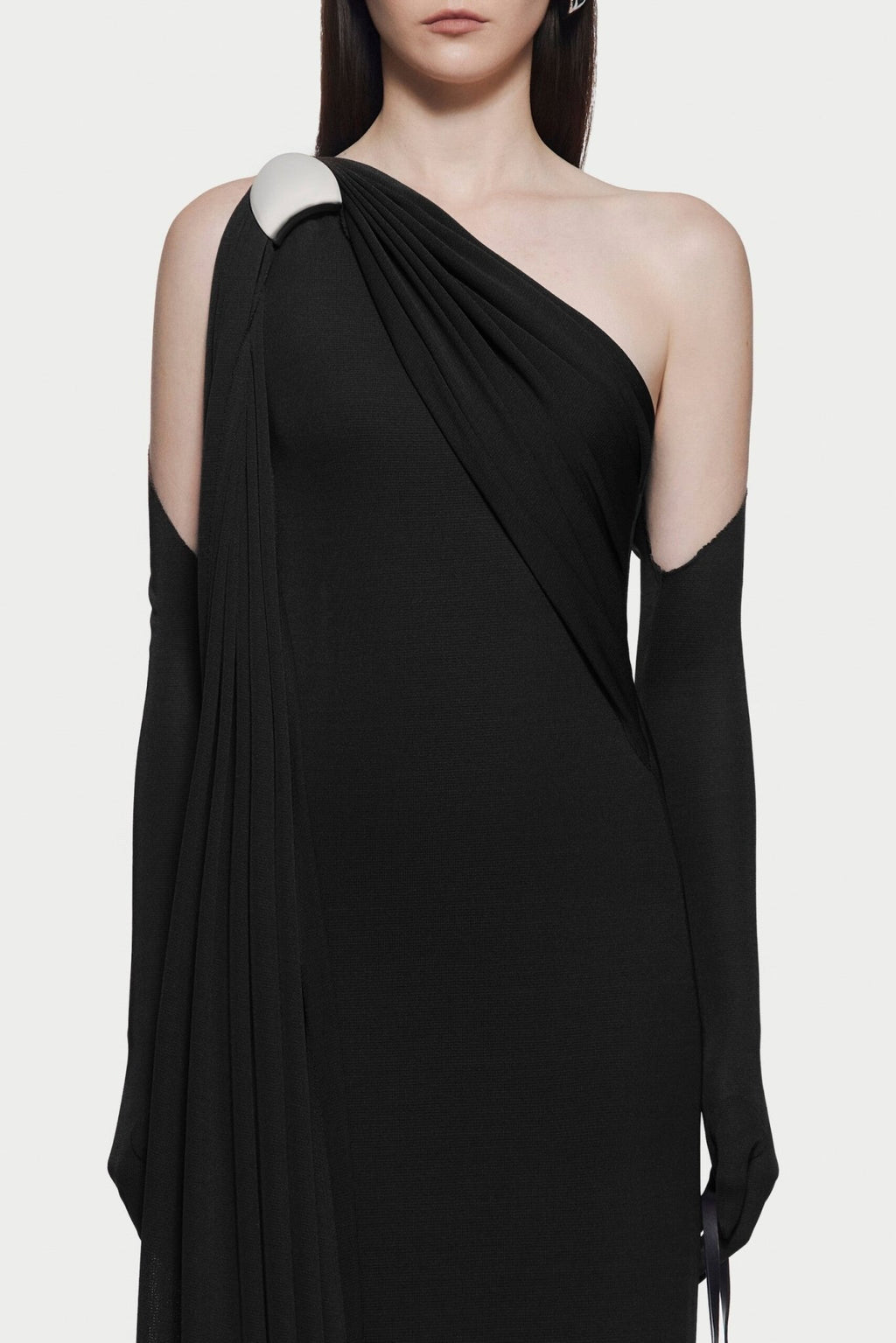 Asymmetric Single Shoulder Diagonal Ruched Slim Fit Floor Length Dress - MAYMOONLY