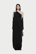 Asymmetric Single Shoulder Diagonal Ruched Slim Fit Floor Length Dress - MAYMOONLY