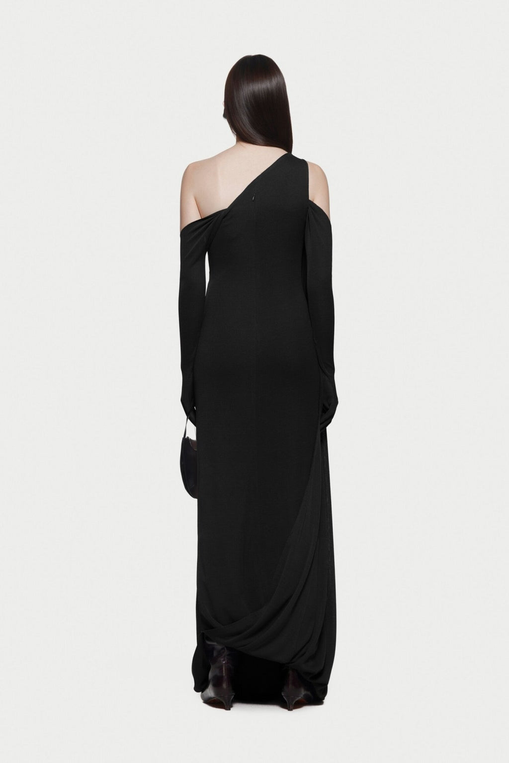 Asymmetric Single Shoulder Diagonal Ruched Slim Fit Floor Length Dress - MAYMOONLY