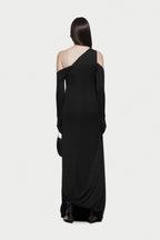 Asymmetric Single Shoulder Diagonal Ruched Slim Fit Floor Length Dress - MAYMOONLY